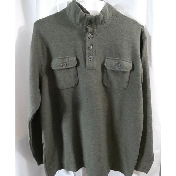 Method Men's Large Knit Sweater Green Pockets 1/4 Button High Collar - Picture 1 of 4
